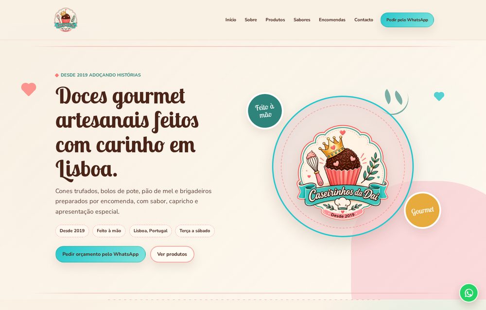 Screenshot real do site Caseirinhos da Dai desenvolvido pela RM