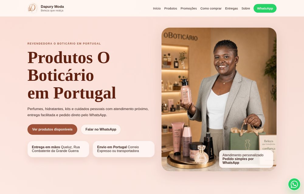 Screenshot real do website Dapury Moda desenvolvido pela RM